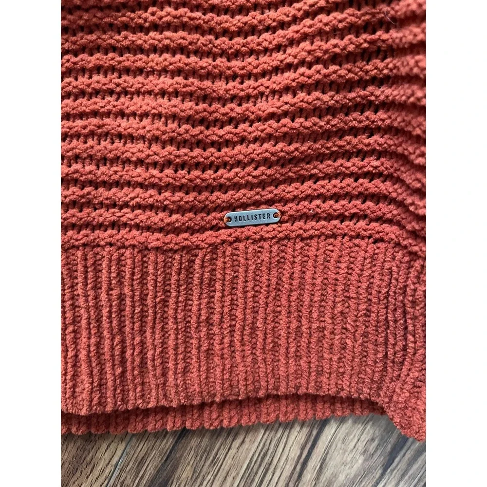 Hollister Rust Chunky Knit Sweater S Mock Neck Balloon Sleeve Boho Fall Cozy Y2K